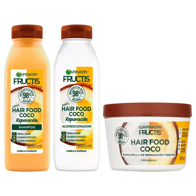 Pack Garnier Fructis Hair Food Coco Shampoo 300ml + Acondicionador 300ml + Máscara 350ml, descubrilo en mibelleza.uy