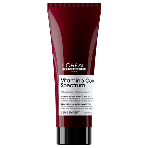 Este acondicionador L'Oréal Professionnel Vitamino Color Spectrum es especializado en el cuidado del cabello teñido. Con una fórmula con ácido ferúlico y cítrico, este acondicionador ayuda a fijar el color en la fibra capilar, prolongando el color vibrante hasta por 100 días.