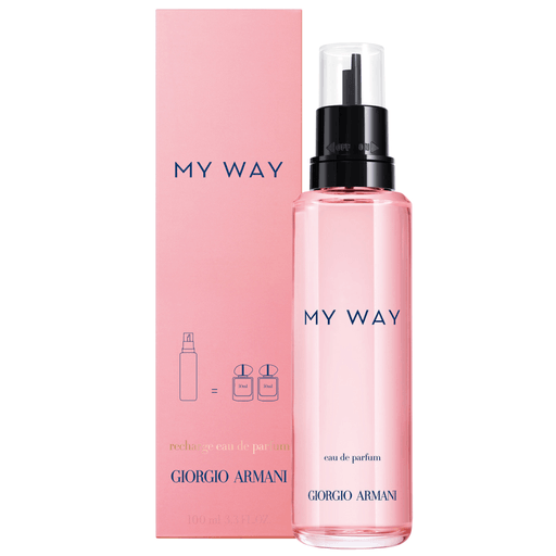 Descubrí la nueva fragancia femenina de Giorgio Armani, My Way, en formato recambio. Recargá tu preciada fragancia desde casa con un gesto innovador... Abrir. Recargar. Repetir.
