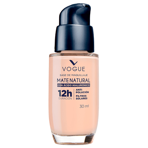 Lográ un acabado mate natural con esta base líquida Vogue, la cual tiene larga duración y está realizada con ácido hialurónico.
