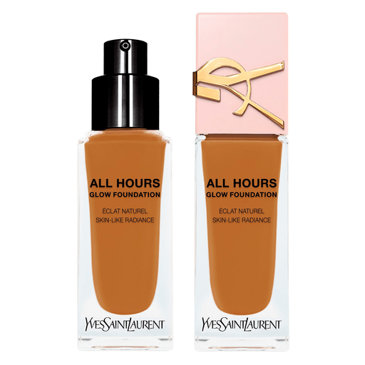 All Hours Glow Foundation es una fórmula ligera 3 en 1 que proporciona cobertura completa y un acabado radiante y natural. Enriquecida con ácido hialurónico, niacinamida y extracto de pétalos de jazmín, está diseñada para igualar, suavizar e iluminar la piel al instante, brindando una apariencia fresca y luminosa durante todo el día.