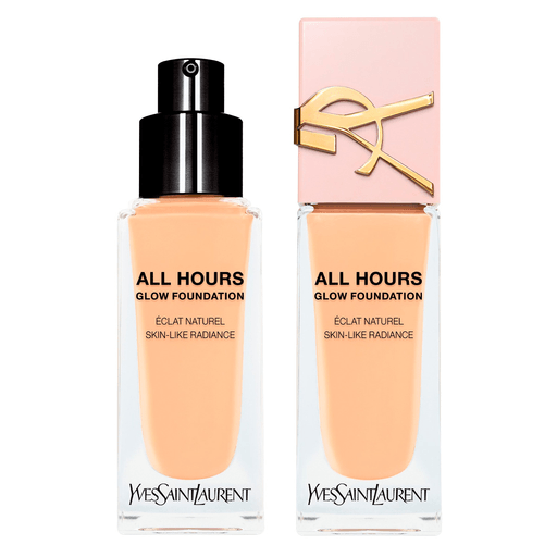 All Hours Glow Foundation es una fórmula ligera 3 en 1 que proporciona cobertura completa y un acabado radiante y natural. Enriquecida con ácido hialurónico, niacinamida y extracto de pétalos de jazmín, está diseñada para igualar, suavizar e iluminar la piel al instante, brindando una apariencia fresca y luminosa durante todo el día.
