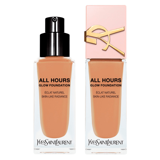 All Hours Glow Foundation es una fórmula ligera 3 en 1 que proporciona cobertura completa y un acabado radiante y natural. Enriquecida con ácido hialurónico, niacinamida y extracto de pétalos de jazmín, está diseñada para igualar, suavizar e iluminar la piel al instante, brindando una apariencia fresca y luminosa durante todo el día.