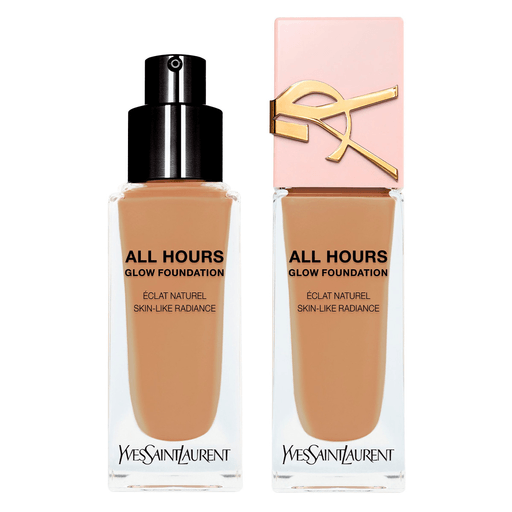 All Hours Glow Foundation es una fórmula ligera 3 en 1 que proporciona cobertura completa y un acabado radiante y natural. Enriquecida con ácido hialurónico, niacinamida y extracto de pétalos de jazmín, está diseñada para igualar, suavizar e iluminar la piel al instante, brindando una apariencia fresca y luminosa durante todo el día.