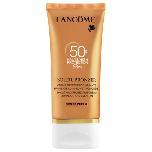 Lancôme Soleil Bronzer BB Cream FPS50 es un protector solar facial que combina la alta protección de un protector solar avanzado con una textura delicada y pigmentos que corrigen las irregularidades del tono. La piel adquiere un hermoso y natural tono dorado, con un brillo y luminosidad fantásticos.