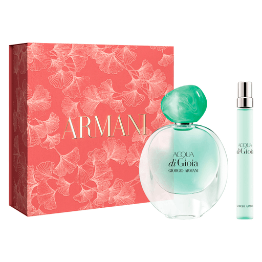 Cofre Giorgio Armani Acqua di Gioia, un perfume acuático, cuyo nombre significa 