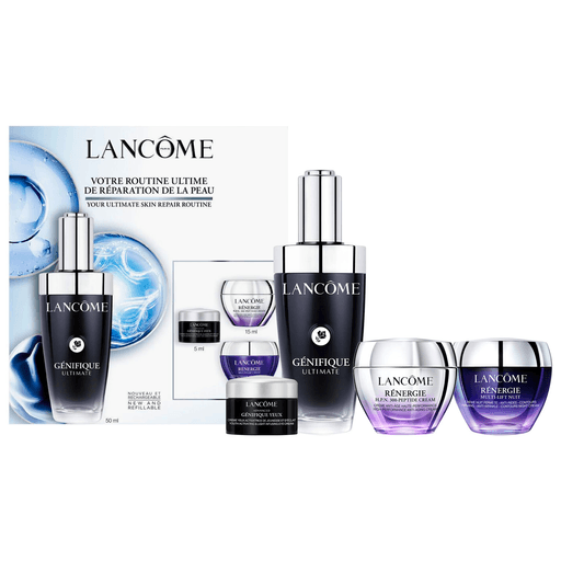 Descubrí el nuevo Génifique Ultimate de Lancôme, un sérum reparador patentado que reduce los daños visibles de la piel en 1 semana. Proporciona una acción de doble reparación, restaurando la barrera cutánea y combatiendo los primeros signos de envejecimiento, lo que lo convierte en un gran aliado antiedad. Este cofre incluye minitallas de Rénergie H.P.N. 300-Peptide Cream de 15ml + Rénergie Lift Multi-Action Night de 15ml + Contorno de ojos de 5ml.