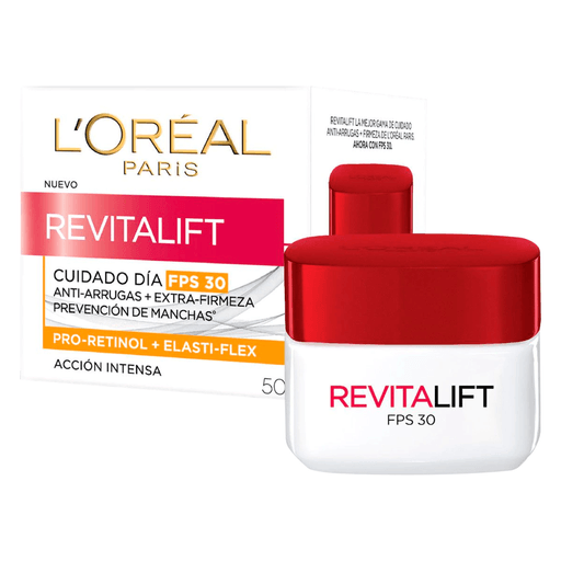 Crema Revitalift antiarrugas, tonifica e hidrata la piel, otorgando firmeza y elasticidad. 