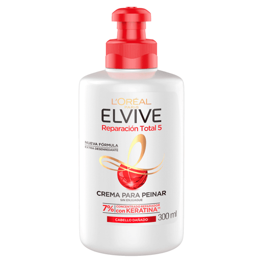 Con esta crema para peinar Elvive Reparación Total 5 de L´Oréal tu cabello se verá y sentirá reparado, además de ayudar a desenredarlo muy fácilmente, con un resultado suave y brilloso.