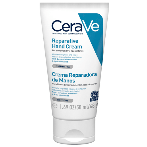 Crema que alivia la sequedad y ayuda a restaurar la barrera protectora de la piel de las manos.