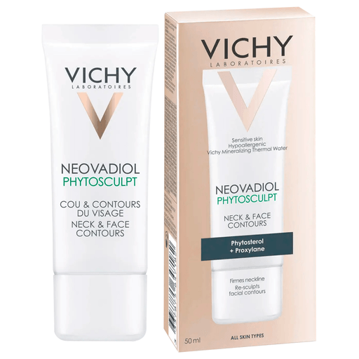 Neovadiol Phytosculpt, la primera crema de vichy con efecto remodelador para cuello y contorno del rostro. Su fórmula ayuda a compartir lo que sucede durante la menopausia, donde la densidad de la piel comienza a reducirse significativamente, siendo el cuello y el contorno facial las zonas más afectadas. 