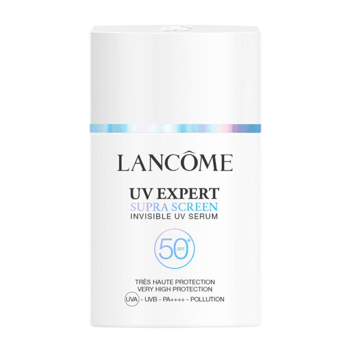 UV Expert Supra Screen FPS 50+ de Lancôme combina el nivel más alto de filtros hidrófilos en una fórmula de sérum UV invisible para una protección muy alta contra la radiación UVB y UVA con un efecto antifotoenvejecimiento que reduce los signos de envejecimiento causados ​​por el sol.