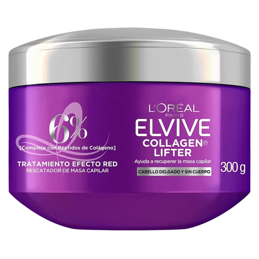 La mascarilla Elvive Collagen Lifter, enriquecida con péptidos de colágeno, reconstruye la masa capilar y aporta volumen, cuerpo y movimiento instantáneos, dejando el cabello más grueso, ligero y con aspecto revitalizado desde el primer uso.