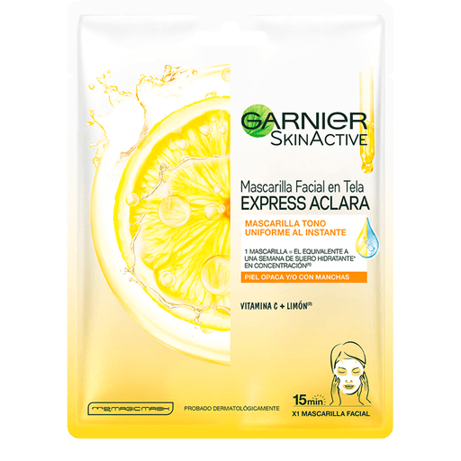 La mascarilla de tela hidratante Express Aclara enriquecida con vitamina C, extracto de limón y ácido hialurónico es capaz de refrescar y reducir la opacidad de la piel al instante. 