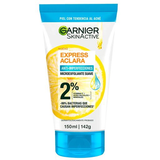 El limpiador Garnier Express Aclara Antiimperfecciones Microexfoliante Suave de 150ml es el aliado perfecto para lograr una piel perfecta y libre de imperfecciones. Diseñado especialmente para pieles con acné, este limpiador combina la acción microexfoliante suave con potentes ingredientes antiimperfecciones para dejar tu rostro impecable. Su textura suave y cremosa brinda una sensación de limpieza y frescura mientras combate activamente los brotes de acné.