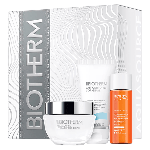 Dale a tu piel el último impulso de hidratación con este cofre Biotherm perfecto para cuidarte, incluye una crema Aquasource Hydra Barrier de 50ml, un aceite Biosource Total Renew Oil de 30ml y una leche corporal Lait Corporel L'Original de 50ml.