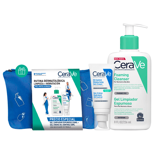 Lográ una rutina facial equilibrada y efectiva con el Pack CeraVe Foaming Cleanser + Oil Control Gel-Cream, ideal para pieles grasas o mixtas. El Foaming Cleanser ofrece una limpieza profunda y refrescante, eliminando sebo, impurezas y maquillaje sin alterar la barrera protectora de la piel, gracias a su fórmula espumosa suave y sin perfume, apta incluso para pieles sensibles. Complementá con el Oil Control Moisturizing Gel-Cream, un humectante ligero en textura gel-crema que brinda hidratación duradera sin sensación grasosa, ayudando a controlar el exceso de brillo y mantener la piel equilibrada, fresca y suave durante todo el día. Incluye un neceser DE REGALO.