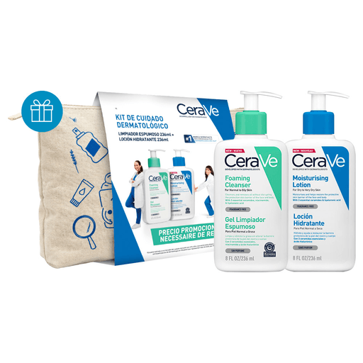 Este pack CeraVe es la combinación ideal para una rutina completa de limpieza e hidratación diaria, e incluye un práctico neceser de regalo. Contiene el Gel Limpiador Espumoso para piel normal a grasa, que elimina eficazmente el exceso de sebo e impurezas sin alterar la barrera natural de la piel, y la Loción Hidratante, una fórmula ligera que brinda hidratación por 24 horas mientras ayuda a restaurar y fortalecer la barrera cutánea. Perfecto para mantener la piel limpia, equilibrada y saludable todos los días.