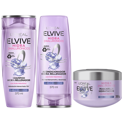 ¿Pelo deshidratado? La gama de productos de Elvive Hidra Hialurónico, con Ácido Hialurónico, tiene una fórmula única que recarga la fibra con una hidratación intensa para una transformación instantánea y conseguir un cabello suave, ligero y brillante. ¡Tu pelo hidratado, desenredado y con el frizz bajo control!