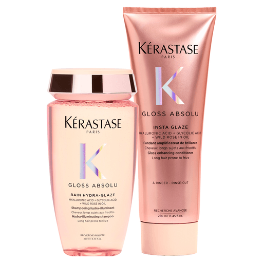 Gloss Absolu de Kérastase tiene una fórmula a base de ácido hialurónico, ácido glicólico y extracto de rosa silvestre, la cual te proporciona un cabello glossy: suave, con brillo y ligero. Este imperdible pack incluye un shampoo Bain Hydra-Glaze de 250ml + un acondicionador Insta Glaze de 250ml.