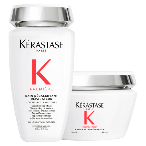 Este Pack Kérastase Première es la combinación perfecta para reparar y fortalecer tu cabello. El Bain Décalcifiant Réparateur de Kérastase es un shampoo concentrado en ácidos puros que elimina la acumulación de calcio responsable de la rotura, reconectando los enlaces de queratina dañados en todo tipo de cabello dañado. Por su parte, el Masque Filler Réparateur es un tratamiento reparador antirotura que nutre y repara la fibra capilar en profundidad, devolviéndole su fuerza desde el interior. Dale a tu cabello el cuidado que se merece con este pack de Kérastase, y lucí un cabello reparado, fuerte y radiante en todo momento.