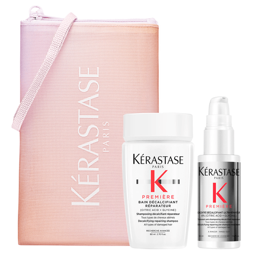Este pack Kérastase Première es la opción ideal para cuidar tu pelo mientras viajás, además de dejarlo más fuerte, suave y brillante. El pack incluye un pre shampoo Concentré Décalcifiant Ultra-Réparateur Travel Size de 45ml + un shampoo Bain Décalcifiant Réparateur Travel Size de 80ml.