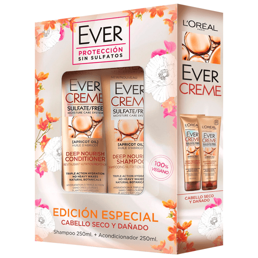 Ever Creme Deep Nourish de L´Oréal con aceite de albaricoque cuida suavemente el cabello quebradizo, repone la nutrición vital y la humedad profunda para una textura sedosa y suave y un cabello de aspecto más saludable después de un solo uso.
