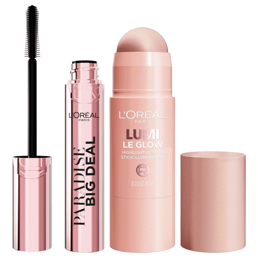 Este Pack L'Oreal París realza tu mirada y aporta luminosidad al rostro. La Máscara de Pestañas Paradise Big Deal logra un volumen y longitud infinitos con una fórmula antigrumos, mientras que el Iluminador en Barra Lumi Le Glow refleja la luz para un acabado radiente y natural en tu piel.