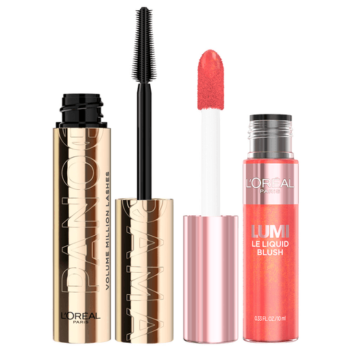 Este pack L’Oréal Paris combina una mirada intensa con un toque de color luminoso para un look completo y duradero. Incluye la máscara Panorama, que aporta volumen y definición para lograr pestañas más gruesas, abiertas y con efecto de mayor amplitud en la mirada, con una fórmula resistente a grumos, descamación y difuminado por hasta 24 horas. Se complementa con el rubor líquido Lumi Liquid Blush, que brinda un acabado fresco y radiante gracias a su alta pigmentación y textura ligera, fácil de difuminar para un efecto natural en la piel.