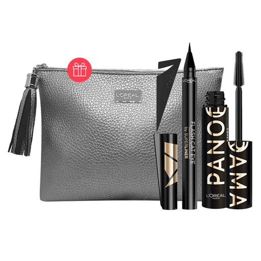 Conseguí una mirada panorámica con este pack L'Oreal París. La máscara Panorama All Night aporta volumen intenso y cobertura uniforme gracias a su fórmula ultraflexible y aplicador de cerdas de distintas longitudes, mientras que el delineador líquido Flash Cat Eye by SuperLiner garantiza un trazo preciso y de negro intenso, con larga duración, resistencia al agua y un aplicador que permite crear un cat eye definido y fácil de lograr.