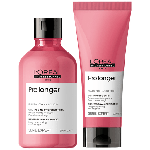 Mantené tu cabello largo que tanto amás ciudado y saludable con este pack de shampoo y acondicionador L'Oreal Professionnel Pro Longer. Ideal para cabello largo con puntas delgadas, ayuda a engrosar el cabello mientras lo hace visiblemente más saludable y de aspecto más fuerte, con fórmula profesional.