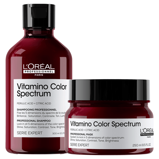 Con pack Vitamino Color Spectrum de L'Oréal Professionnel el color de tu cabello mantendrá su vitalidad, haciendo que se vea espectacular por más tiempo. Incluye un shampoo de 300ml + una máscara de 250ml.