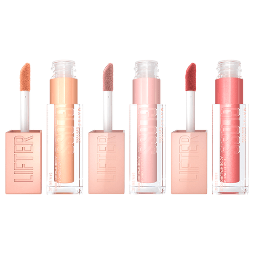 Brillá con Lifter Gloss de Maybelline, el nuevo brillo de labios efecto lifting con ácido hialurónico. Para unos labios más hidratados y rellenos, sin retoques. Este pack incluye los colores Moon, Ice y Sun.