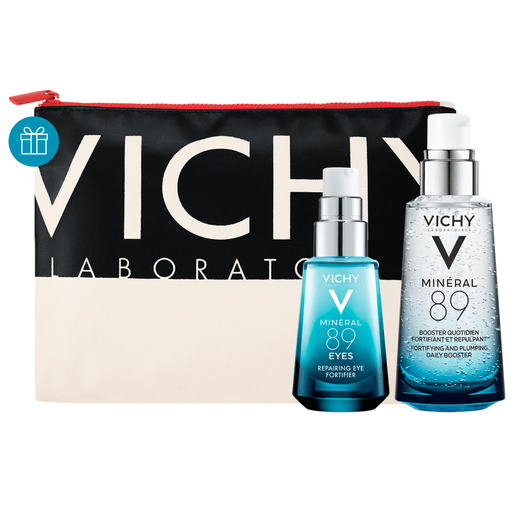 Este pack de Vichy Mineral 89, es perfecto para lucir un rostro con vitalidad y una piel suave e hidratada. Incluye un sérum concentrado para hidratar, iluminar, rellenar y reforzar la piel + un sérum fortalecedor y reparador del contorno de ojos. Viene con un neceser DE REGALO.