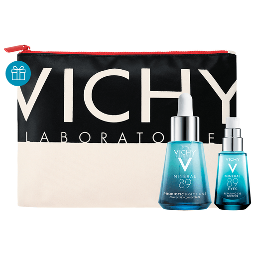 El Pack Vichy Minéral 89 incluye el Sérum Probiotic Fractions 30ml y el Contorno de Ojos fortalecedor y reparador 15ml, dos productos diseñados para fortalecer, hidratar y revitalizar la piel. El sérum, enriquecido con fracciones probióticas, ácido hialurónico y agua volcánica de Vichy, ayuda a reparar y reforzar la barrera cutánea, dejando la piel más luminosa y saludable. Por su parte, el contorno de ojos, con ácido hialurónico y cafeína, reduce signos de fatiga como bolsas y ojeras, proporcionando una mirada más fresca y descansada. Ideal para pieles sensibles, este pack combate los efectos del estrés y la fatiga, restaurando la vitalidad de la piel.