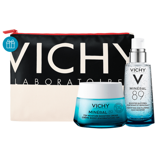 Este pack de Vichy incluye una crema gel Minéral 89 72H Moisture Boosting que proporciona una hidratación duradera hasta por 72 horas + un sérum Minéral 89 de 50ml, el cual une el poder del Agua Volcánica de Vichy al 89% y el Sérum Ácido Hialurónico en concentrado para hidratar, iluminar, rellenar y reforzar la piel. Viene con un neceser DE REGALO.