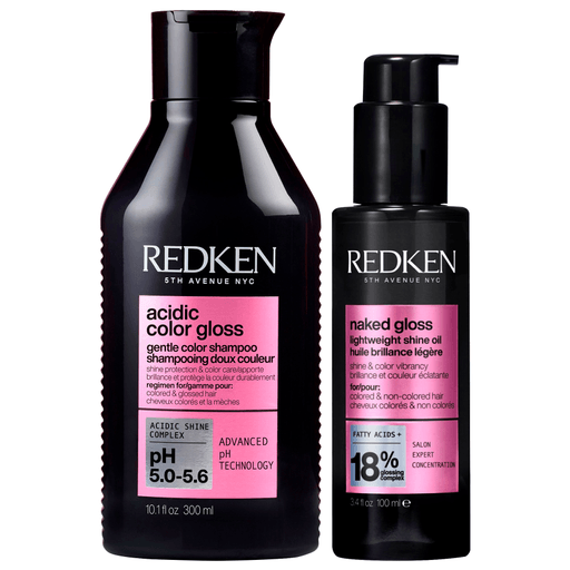 Potenciá el cuidado de tu cabello con este Pack Redken Gloss, pensado para lograr un color vibrante y un brillo espectacular. El Shampoo Acidic Color Gloss transforma tu melena con su fórmula concentrada todo en uno, aportando brillo deslumbrante, suavidad irresistible y protección total del color, dejando tu cabello más saludable y radiante. Sumale el Redken Naked Gloss, un aceite capilar ligero que hidrata, suaviza y protege del calor hasta 230°C, sin residuos ni sensación grasosa, potenciando la luminosidad y manteniendo tu color intenso por más tiempo. Juntos son la combinación perfecta para un cabello vibrante, sano y lleno de vida.