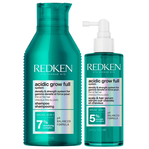 Descubrí el Pack Redken Acidic Grow Full, compuesto por un shampoo de 300ml y un sérum de 100ml, ideal para revitalizar el cuero cabelludo y lograr un cabello con más cuerpo, hidratación y aspecto saludable. El shampoo limpia suavemente mientras nutre y equilibra el pH del cuero cabelludo, aportando volumen instantáneo y una sensación de frescura desde el primer uso. Complementando la rutina, el sérum en spray ligero sin aclarado se absorbe rápidamente sin dejar residuos, hidratando y nutriendo profundamente para un cuero cabelludo visiblemente revitalizado y un cabello con apariencia más densa y saludable.