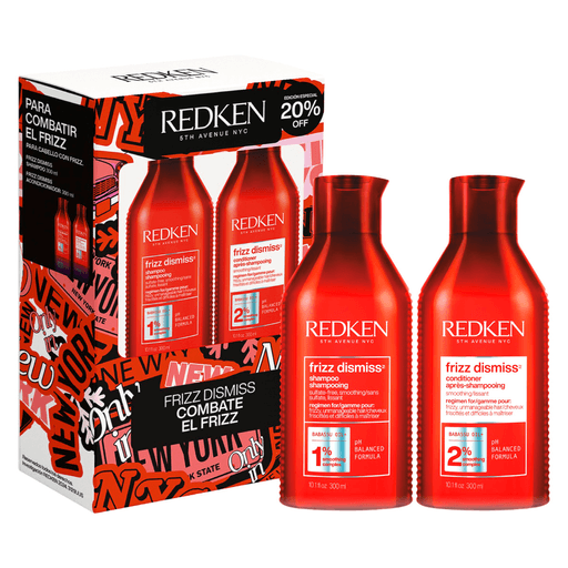 El pack Redken Frizz Dismiss es la solución profesional para lograr un cabello suave, controlado y protegido del frizz. El shampoo de 300ml limpia con suavidad mientras hidrata y ayuda a disciplinar la fibra capilar, y el acondicionador de 300ml nutre, desenreda y deja el cabello más sedoso, manejable y con un acabado impecable.