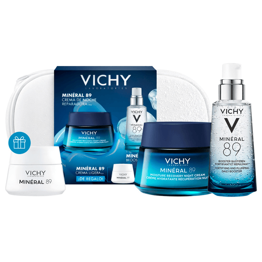 El pack Vichy Minéral 89 ofrece una rutina completa para el cuidado de la piel, combinando tratamiento y practicidad en un solo set. Su crema de noche con melatonina actúa mientras dormís, ayudando a la recuperación natural frente a las agresiones diarias, mientras que el ácido hialurónico hidrata intensamente y rellena la piel reteniendo hasta 1000 veces su peso en agua, y los minerales esenciales fortalecen la barrera cutánea. Este pack se completa con el sérum Minéral 89, ideal para potenciar la hidratación y fortaleza de la piel, una crema Minéral 89 para complementar la rutina, y un práctico neceser DE REGALO, perfecto para llevar tus productos a donde vayas, logrando una piel más hidratada, luminosa y revitalizada día a día.