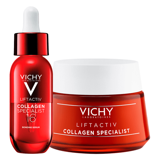 Con este pack Vichy Liftactiv Collagen Specialist ayudará a que tu piel se vea y sienta más joven y firme. Incluye un sérum 16 Bonding con tecnología Co-Bonding para potenciar el colágeno y corregir 16 signos de la edad. Y una crema tratamiento con poderosos ingredientes antiedad que reduce arrugas, incrementa tonicidad y redefine el contorno de la piel.