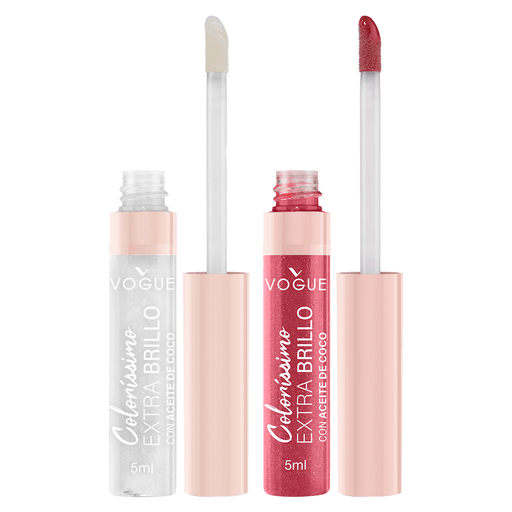 Lucí unos labios con un brillo único sin sensación pegajosa con este pack Gloss Colorissimo Extra Brillo de Vogue que incluye los tonos Alegría y Brisa.