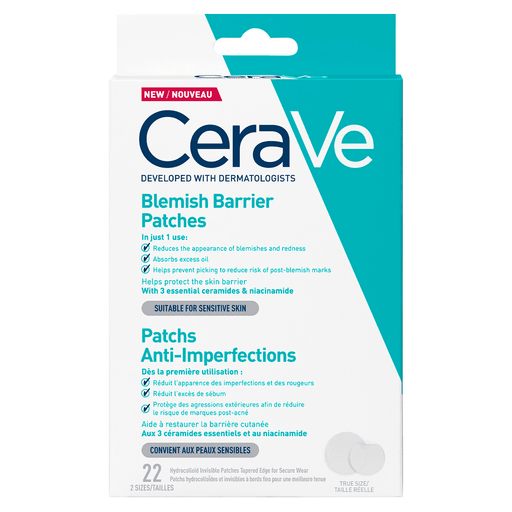Los parches antiimperfecciones CeraVe son los primeros y únicos parches hidrocoloides con tres ceramidas esenciales y niacinamida, que ayudan a calmar la piel y a reducir inmediatamente la apariencia de todo tipo de imperfecciones tras su aplicación. Desarrollados por dermatólogos para obtener resultados clínicamente probados, esta fórmula absorbe la grasa en tan solo 3 horas y ayuda a proteger la delicada barrera cutánea, disminuyendo el riesgo de que aparezcan marcas posteriores a las imperfecciones.