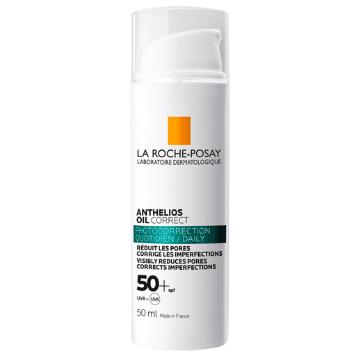 Protector solar Anthelios Oil Correct protege tu piel contra rayos UV con eficacia antienvejecimiento.