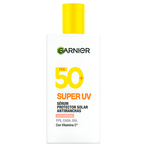 El protector solar Super UV Glow Universal de Garnier con Vitamina C y pigmentos iluminadores, está diseñado para unificar el tono y aportar luminosidad. Brinda protección contra los rayos UV con FPS 50+ de amplio espectro. Su fórmula ligera y no comedogénica deja un acabado glow universal sin sensación grasosa.