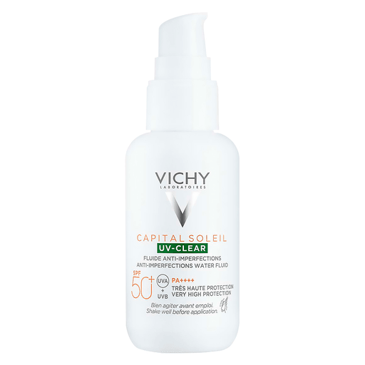 Vichy Capital Soleil UV-Clear FPS50+ es ideal para personas con piel grasa y con tendencia acnéica. Usalo diariamente para proteger la piel de los rayos UVA y UVB mientras previene y reduce las imperfecciones, las manchas y la piel apagada. Contiene tecnología Netlock que proporciona protección de amplio espectro contra los rayos UVA y UVB con una textura increíblemente ligera. No se pega y no deja marcas blancas. Aroma suave y fresco.