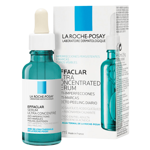Effaclar Sérum de La Roche-Posay es un tratamiento concentrado que combina un complejo triácido exfoliante con Niacinamida, para tratar imperfecciones, marcas, poros visibles y puntos negros. Su composición purifica la piel, alisa su textura y reduce líneas finas.