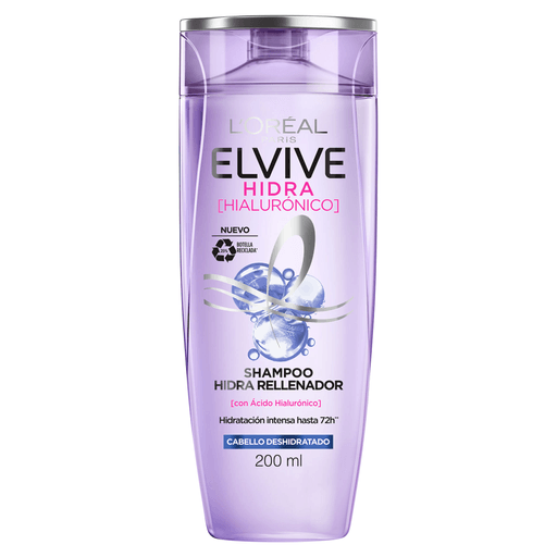 Empezá tu rutina con el Shampoo Hidra Rellenador Elvive Hidra Hialurónico. Su fórmula con Ácido Hialurónico y efecto Antisal, recarga la fibra para una transformación instantánea. Hidratación intensa hasta por 72 hrs.