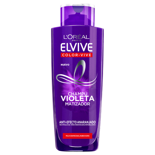 La 1ª gama Elvive Violeta enriquecida con pigmentos violeta que neutralizan instantáneamente los reflejos anaranjados y amarillos para un rubio siempre perfecto.