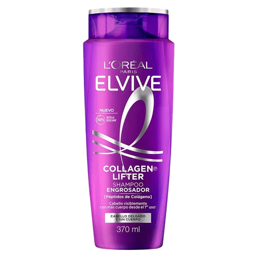 El shampoo Elvive Collagen Lifter limpia suavemente mientras aporta volumen, cuerpo y movimiento al cabello desde la raíz, dejando un efecto más denso, ligero y con hasta un 80% más de volumen sin apelmazar.